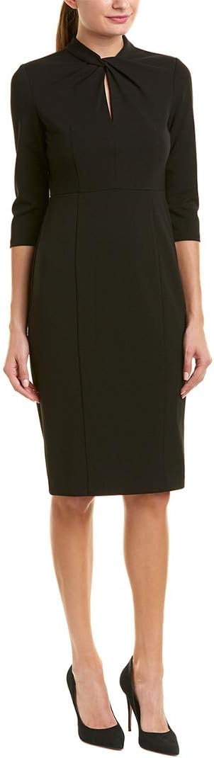 Women's Stretch Crepe 3/4 Sleeve Twisted Neckline Sheath Dress