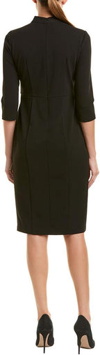 Women's Stretch Crepe 3/4 Sleeve Twisted Neckline Sheath Dress