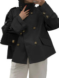Womens Cropped Trench Coat Oversized Double Breasted Stand Collar Short Jacket Fall Casual Work Outerwear