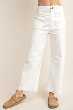 Womens High Waisted Cropped Wide Leg Stretchy Straight Pants Trousers with Pockets