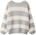 Oversized Sweaters for Women Color Block Striped Sweaters Y2K Crewneck Long Sleeve Knit Sweater