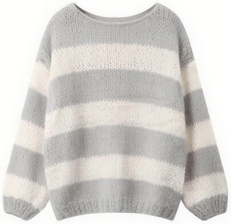 Oversized Sweaters for Women Color Block Striped Sweaters Y2K Crewneck Long Sleeve Knit Sweater