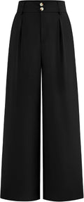 Women Wide Leg Dress Pants 2026 High Waisted Button Pleated Business Casual Trousers Office Work Palazzo Pants