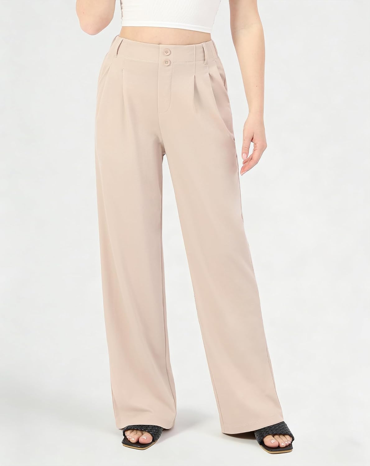 Womens Wide Leg Casual Pants High Waisted Business Pleated Trousers with Pockets Work Palazzo Dressy Slacks