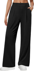 Wide Leg Dress Pants for Women, Pull on Elastic Stretchy Work Pants High Waisted Casual Slacks with Pockets