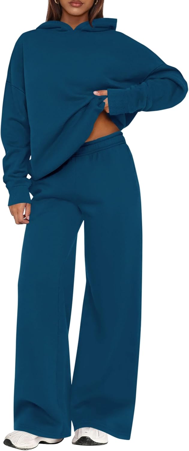 Womens Sweatsuits 2 Piece Set 2026 Casual Winter Long Sleeve Hoodie Loose Wide Leg Sweatpants Fall Tracksuit
