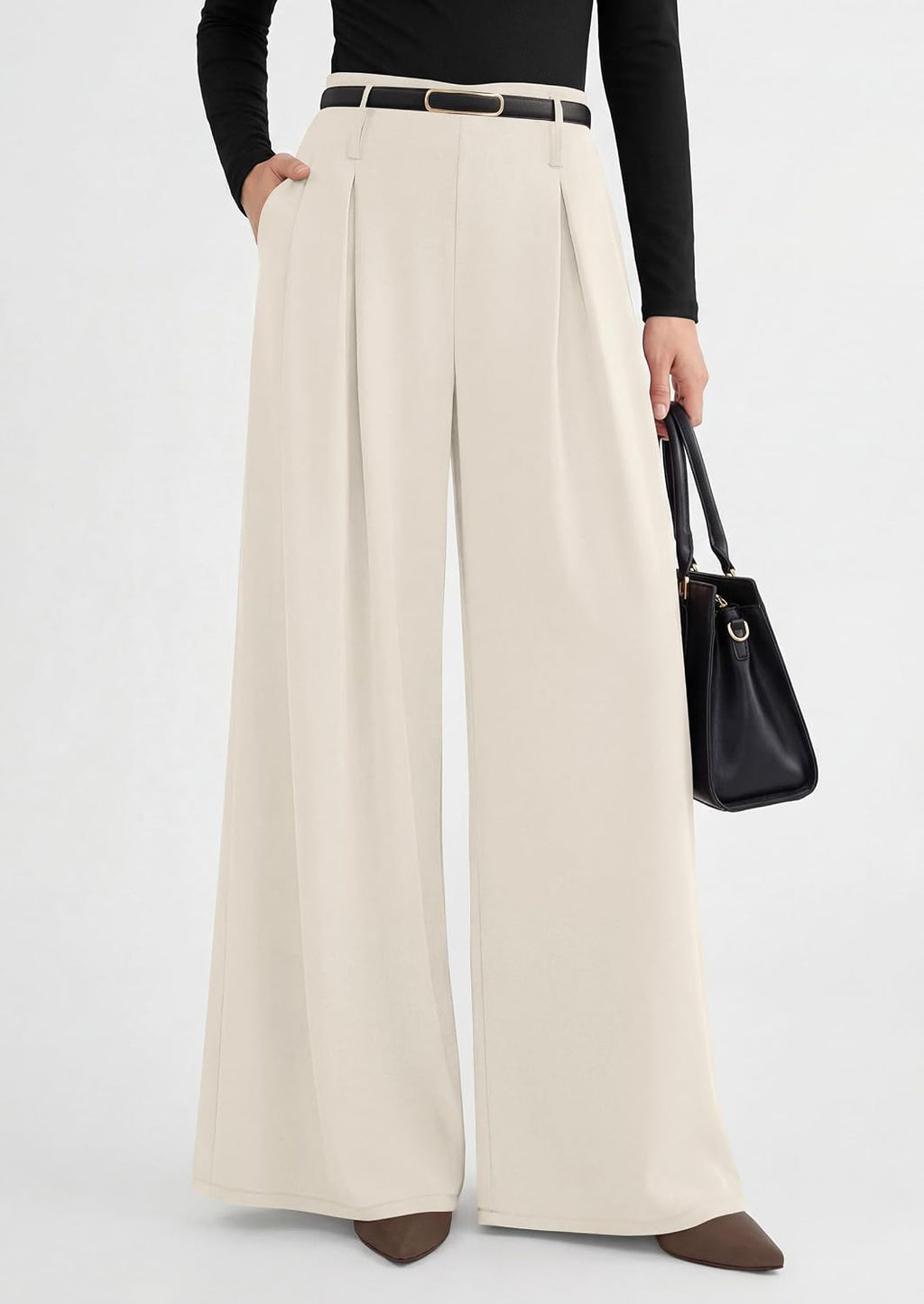 Womens Wide Leg Trousers 2026 Elastic High Waisted Dress Pants Pleated Slacks Flowy Business Work Palazzo Pants