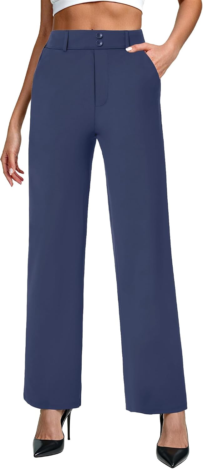 Womens Wide Leg Dress Pants High Waist Stretch Slacks Work Pants with Pockets Business Casual Office Trousers