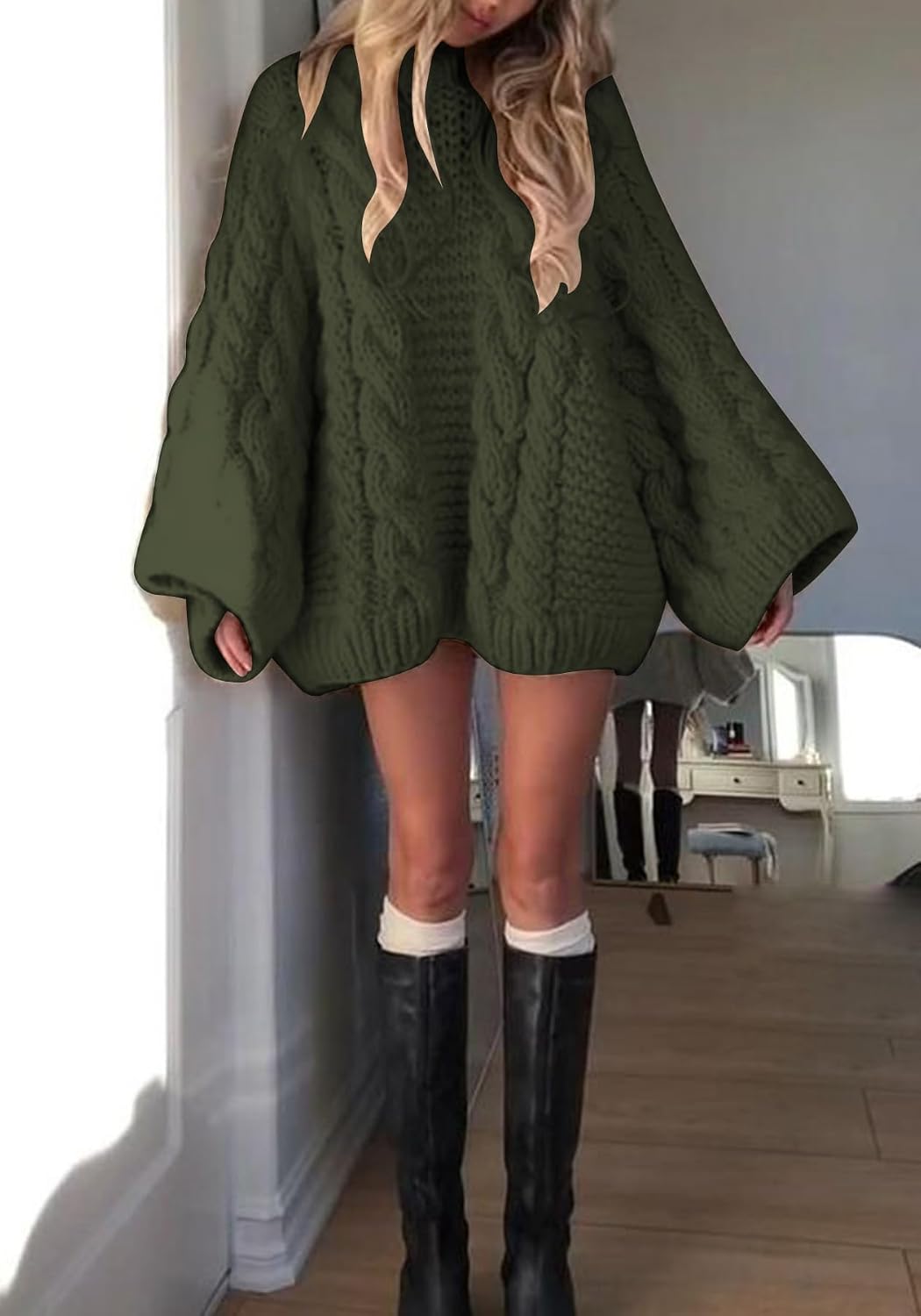 Women Oversized Chunky Cable Knit Sweater Loose Long Sleeves Crewneck Pullover Sweaters Slouchy Y2k Knit Tops