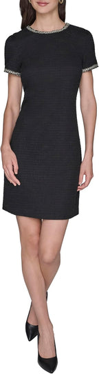 Women's Short Sleeve Knit Tweed A-line Dress