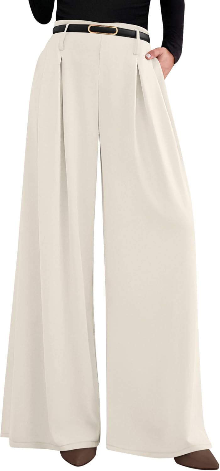 Womens Wide Leg Trousers 2026 Elastic High Waisted Dress Pants Pleated Slacks Flowy Business Work Palazzo Pants