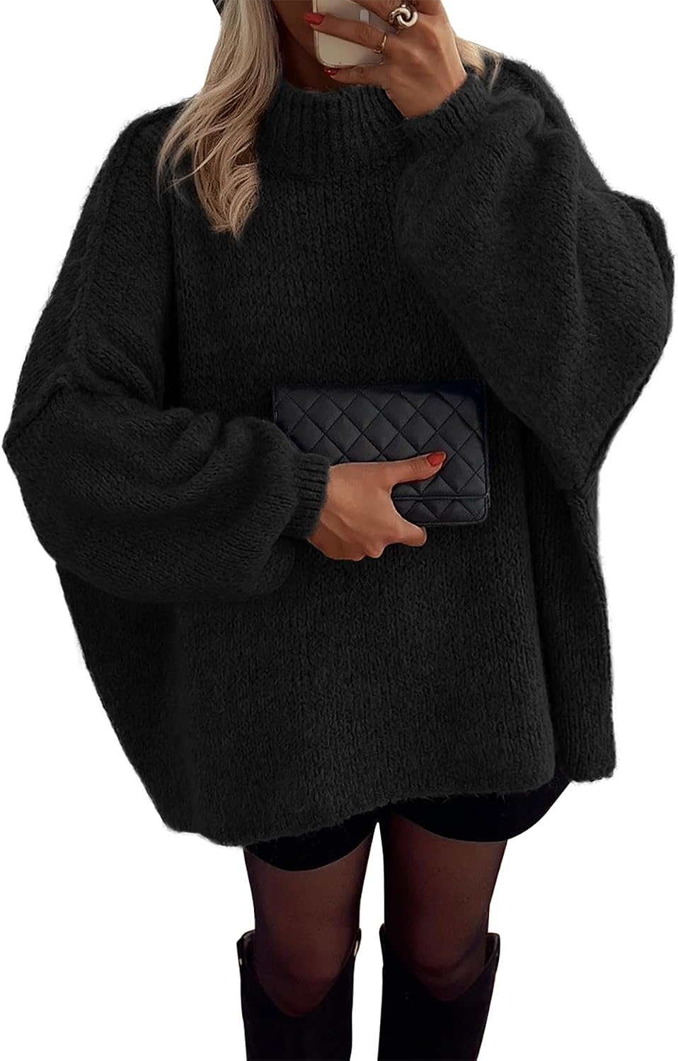 Womens Oversized Sweaters Chunky Knit Mock Neck Fall Pullover
