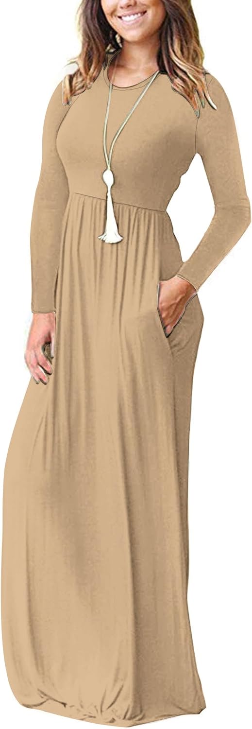 Women's Long Sleeve Maxi Dress with Pockets