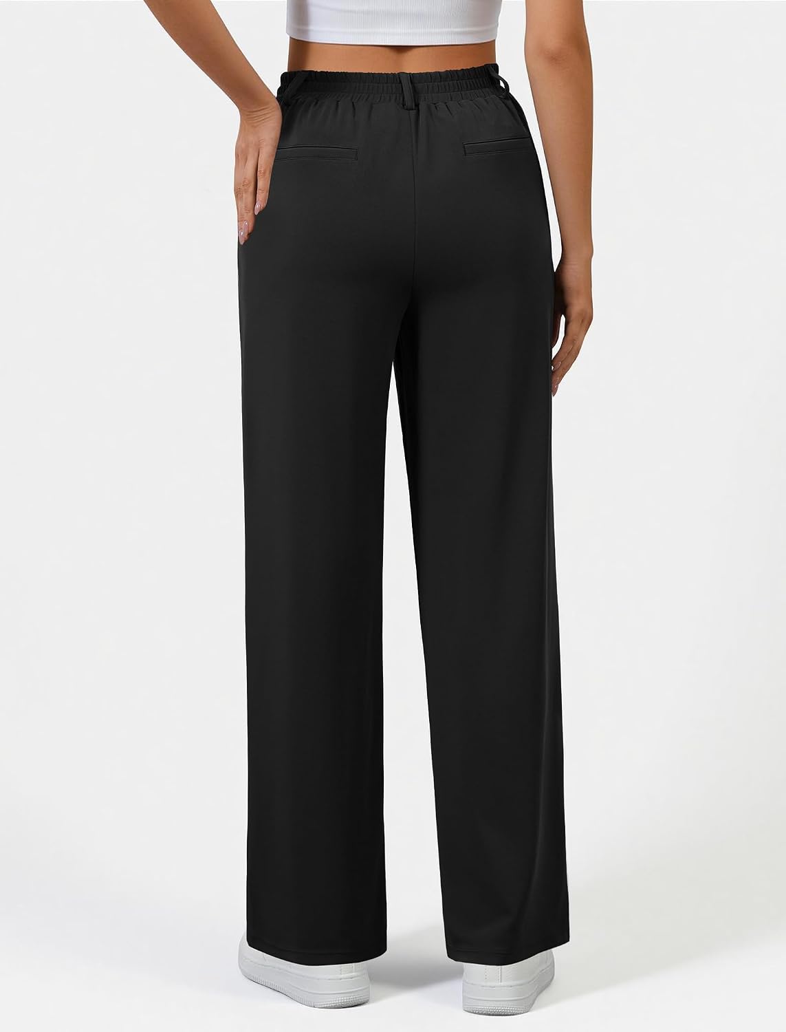 Wide Leg Dress Pants for Women, Pull on Elastic Stretchy Work Pants High Waisted Casual Slacks with Pockets