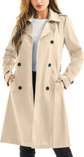 Women's Waterproof Trench Coat Long Double Breasted Windbreaker Classic Belted Lapel Overcoat with Removable Hood
