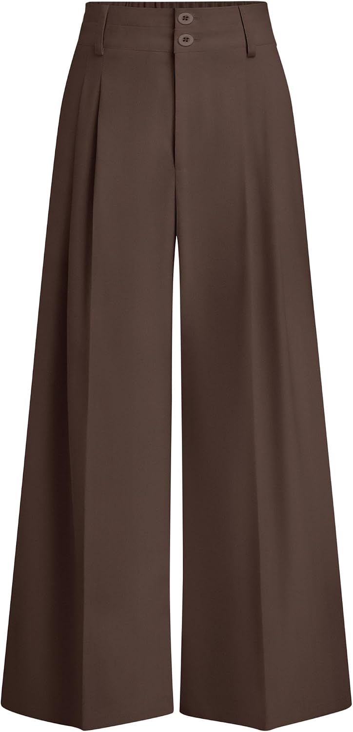 Womens Spring Wide Leg Palazzo Pants 2026 Trendy Loose Button High Waist Pleated Work Business Casual Trousers