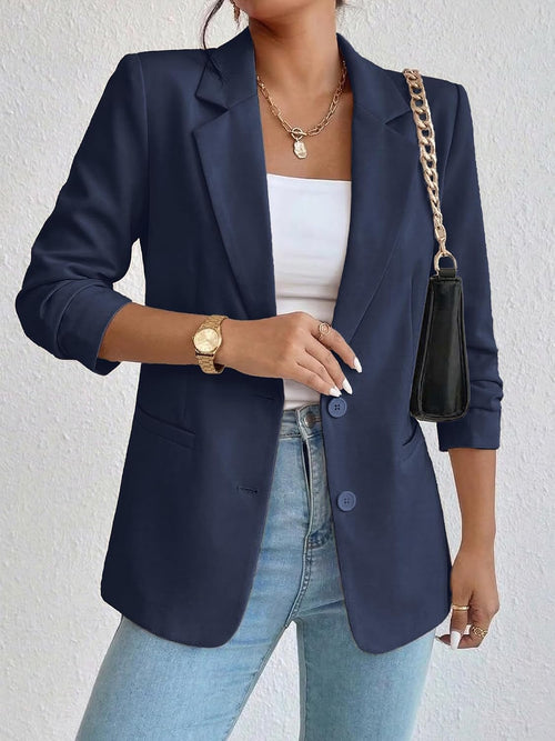 Business Casual Blazer for Women, Long Sleeve Boyfriend Fit Work Office Jacket with Pockets