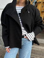 Women Crop Pea Coat Wool Blend Winter Loose Casual Short Jacket Outwear