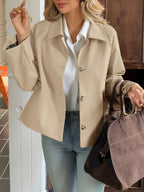 Womens Cropped Trench Coat Lightweight Single Breasted Jacket Fall Windbreaker Fashion Outerwear