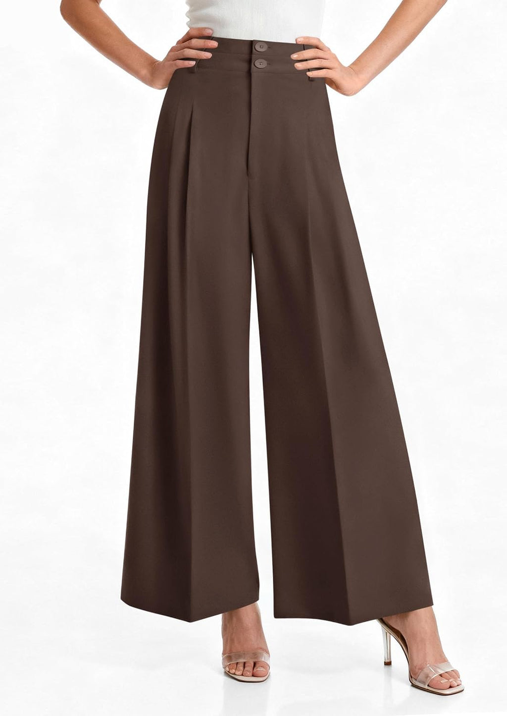 Womens Spring Wide Leg Palazzo Pants 2026 Trendy Loose Button High Waist Pleated Work Business Casual Trousers