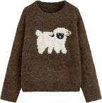 Oversized Sweaters for Women Wool Blend Cute Sheep Pattern Pullover