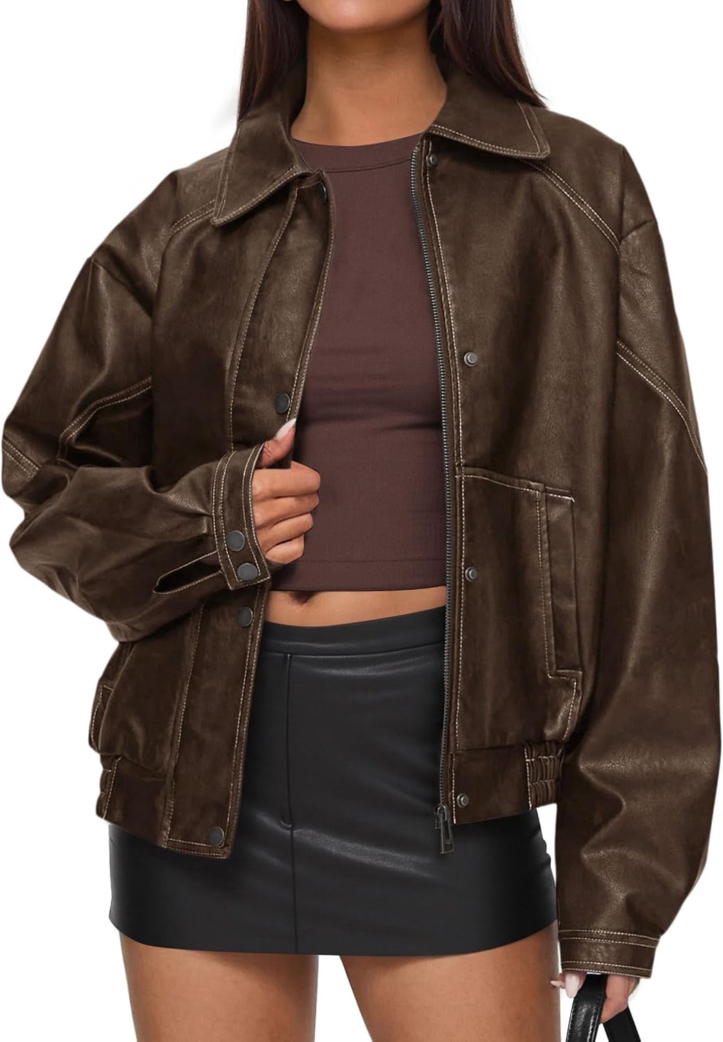 Faux Leather Jacket Women Bomber Motorcycle Zip Up Jackets Oversized Fall Fashion Outfits 2026 Winter Coats