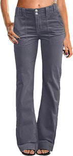 Women's Wide Leg Pants for Women Mid Waist Dress Flare Straight Leg Corduroy Pants Work 31" Inseam Trouser