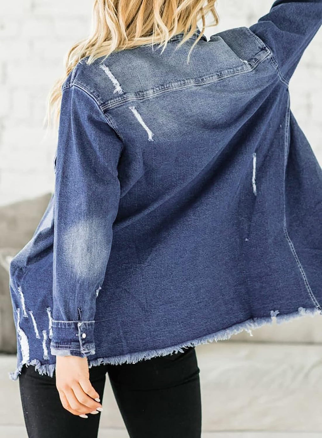 Women's Oversized Denim Jacket Casual Long Sleeve Denim Shirts Distresse Jean Jacket