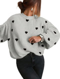 Womens Oversized Sweaters Cute Heart Print Lantern Sleeve Sweater