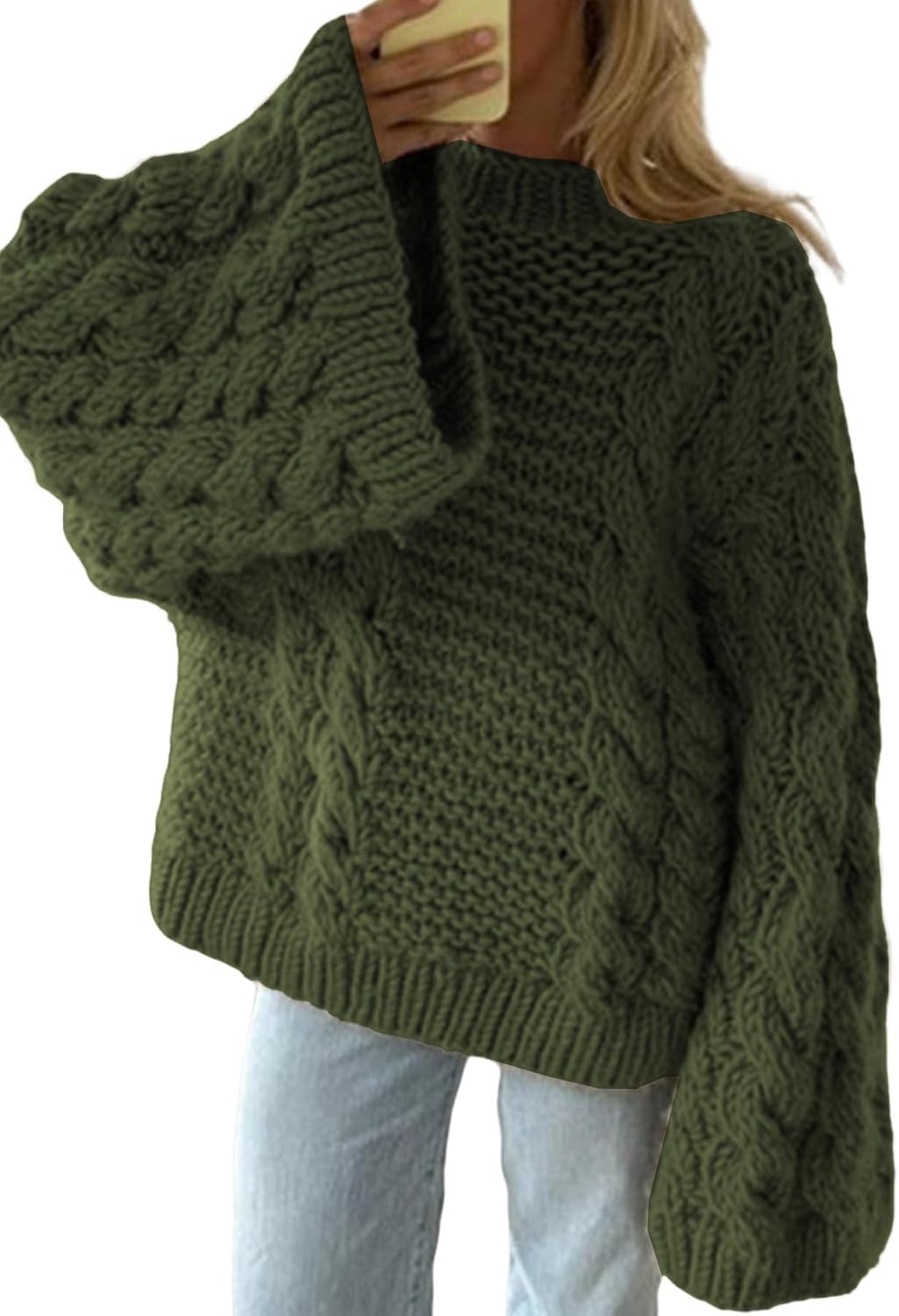 Women Oversized Chunky Cable Knit Sweater Loose Long Sleeves Crewneck Pullover Sweaters Slouchy Y2k Knit Tops
