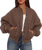 Women's Quilted Bomber Jacket Fall Fashion 2026 Lightweight Cropped Zip up Outerwear Winter Puffer Coats Pockets