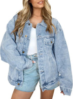 Women's Oversized Jeans Jacket, Classic Button Down Denim Jacket with Chest Pockets, Loose Fit Boyfriend Style Coat