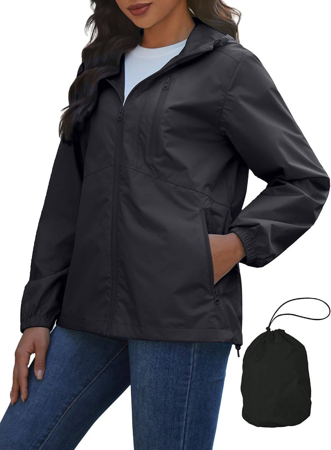 Lightweight Rain Jacket Women Packable Wind Breaker Light Rain Jacket Women Waterproof Travel Raincoat S-XXL