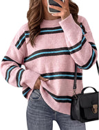 Women Oversized Striped Sweater Colorblock Knit Sweater