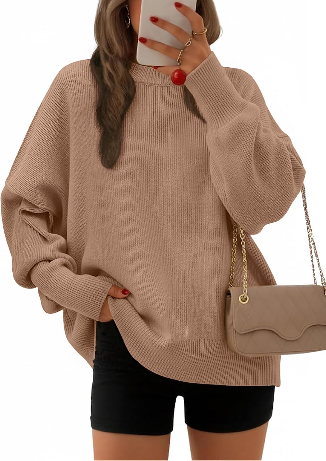 Women's Oversized Sweaters  Fall Crewneck Batwing Sleeve Pullover Sweaters