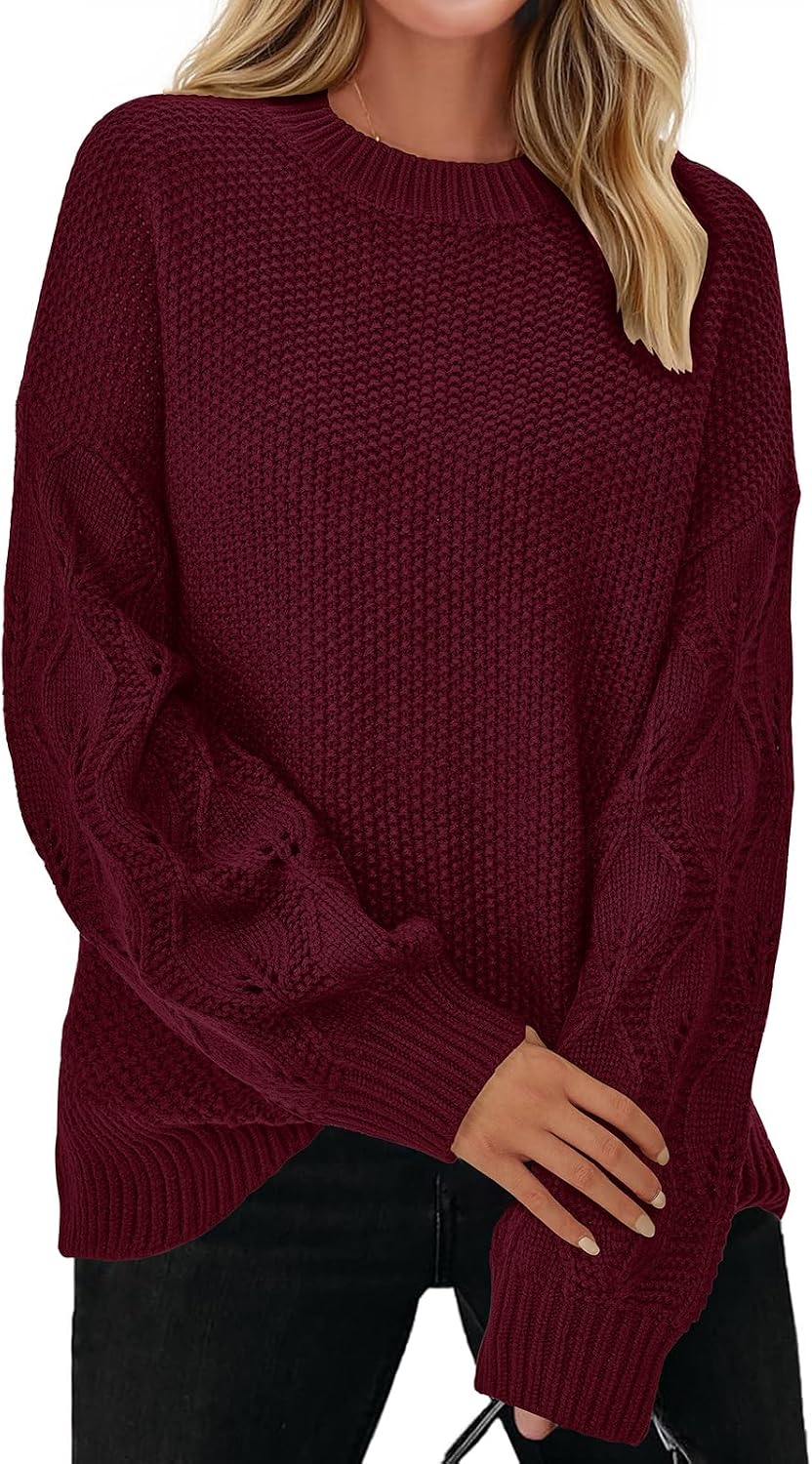 Womens Sweaters Fall  Long Sleeve Crew Neck Cable Knit Oversized Sweater Top Casual Pullover Trendy Outfits