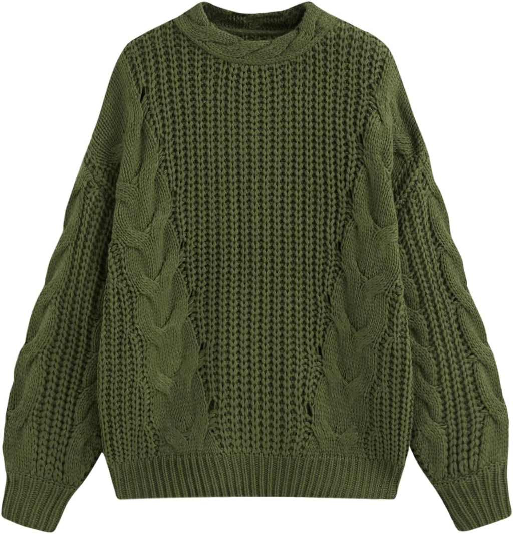 Women's Oversized Cable Knit Sweater Drop Shoulder Fall Knitwear