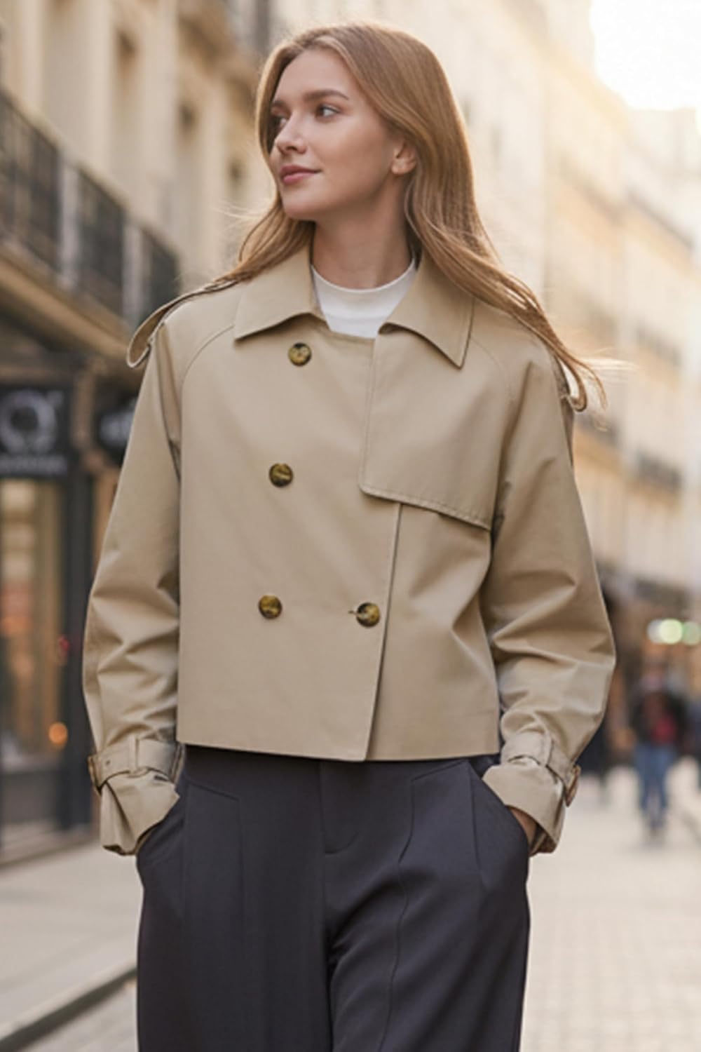 Cropped Trench Jackets Women's Lightweight Spring Jacket Double Breasted Short Trench Coat Trendy Outfit