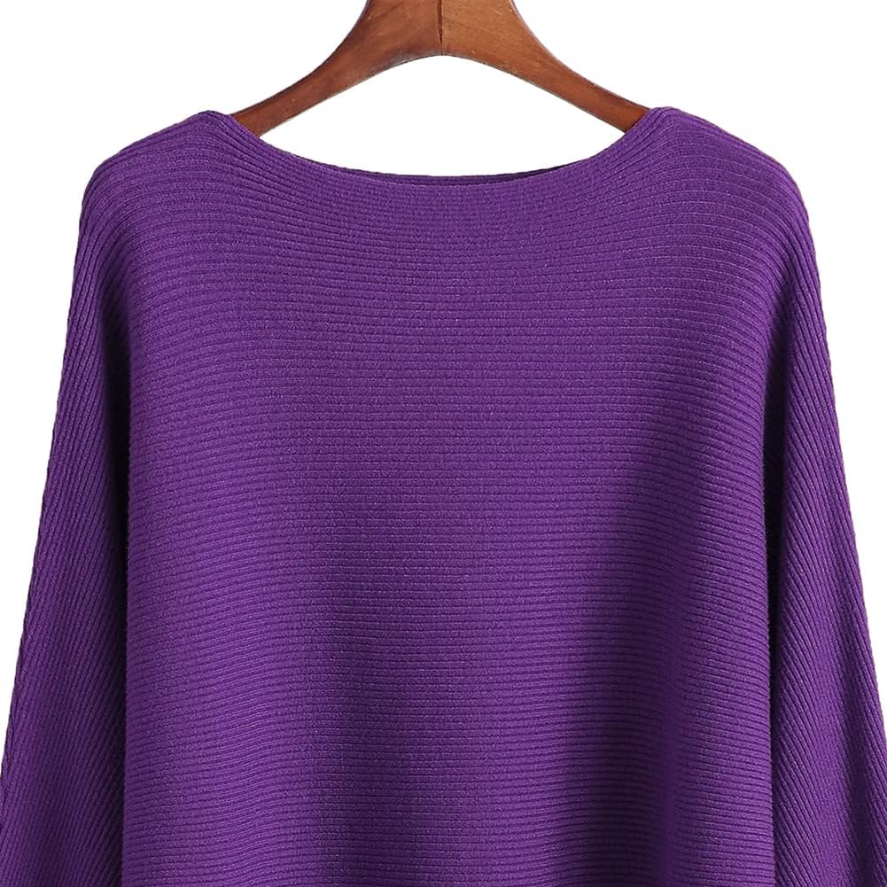 Womens Lightweight Oversized Boat Neck Sweaters Tops Dolman Batwing Sleeve Ribbed Knitted Pullovers