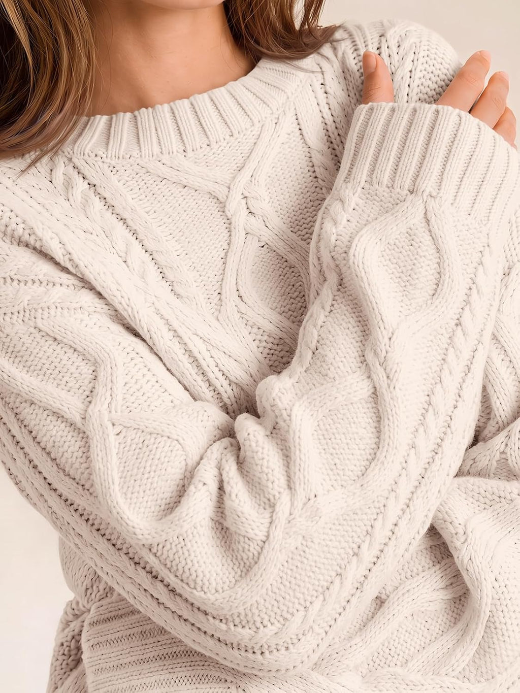 Women's Oversized Cable Knit Crewneck Sweaters