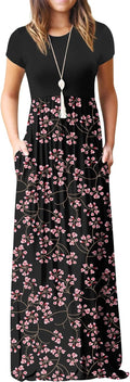 Women's Short Sleeve Maxi Dresses Casual Long Dresses with Pockets