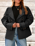 Womens Cropped Trench Coat Oversized Double Breasted Stand Collar Short Jacket Fall Casual Work Outerwear