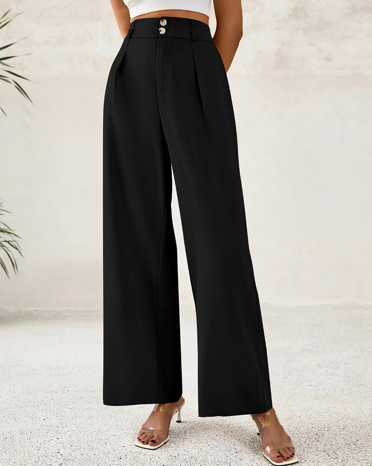 Women Wide Leg Dress Pants 2026 High Waisted Button Pleated Business Casual Trousers Office Work Palazzo Pants