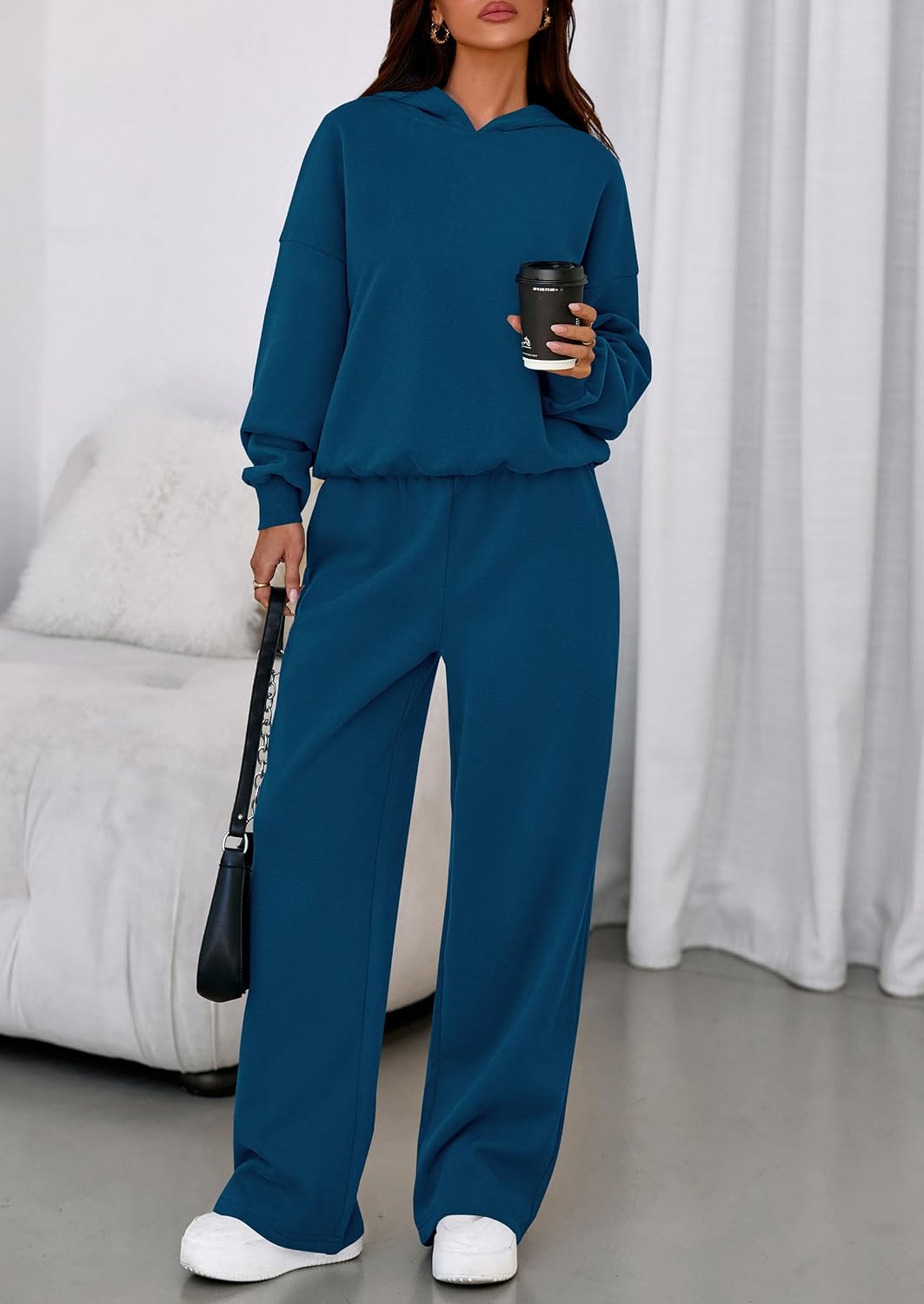 Womens Sweatsuits 2 Piece Set 2026 Casual Winter Long Sleeve Hoodie Loose Wide Leg Sweatpants Fall Tracksuit