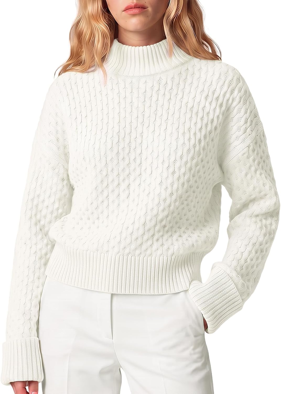 Womens Mock Neck Sweater Oversized Chunky Knit Pullover