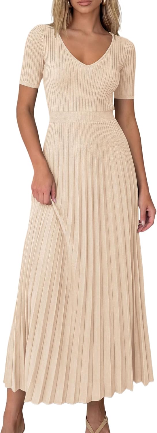 Women's Summer Midi Pleated Sweater Dress