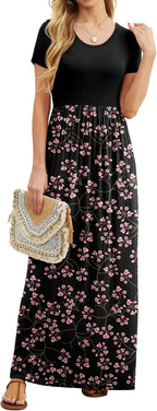Women's Short Sleeve Maxi Dresses Casual Long Dresses with Pockets