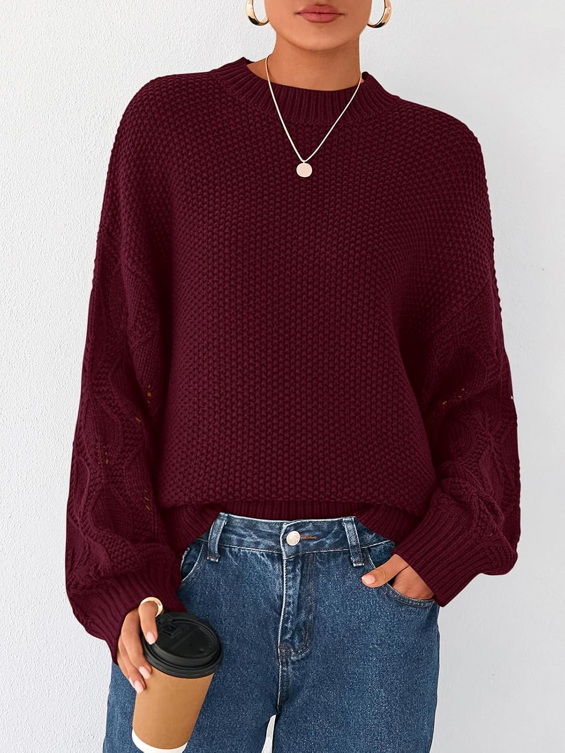 Womens Sweaters Fall  Long Sleeve Crew Neck Cable Knit Oversized Sweater Top Casual Pullover Trendy Outfits