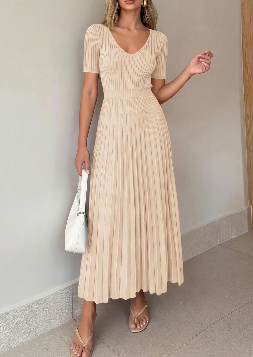 Women's Summer Midi Pleated Sweater Dress
