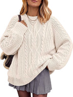 Women's Oversized Cable Knit Crewneck Fall Pullover Sweaters